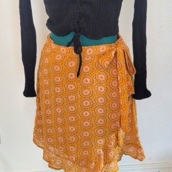 Anthropologie Yellow Floral Skirt with Attached Side or Front Tie - Picture 1 of 7